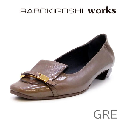RABOKIGOSHI works ラボキゴシ ワークス レディース ビット パンプス 12873 大きいサイズ (25.0cm) 本革 エナメル 日本製 靴 | works-12873-gre-1.jpg